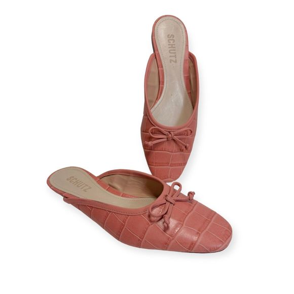 SCHUTZ "Carlene" Rosa Croc Embossed Mule Ballet Flats, Size 6 - Picture 3 of 7